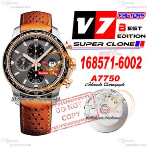 168571-6002 MIGLIA A7750 Automatyczne chronograf męskie obserwowanie V7F Dwucie Rose Gold Grey Black Teksturę Dial Brown Guma Gummy Pasek Super Edition Puretime