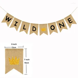 Party Decoration 1 Set Cute Glitter Gold Crown Jute Burlap Wild One Banner Baby Birthday 5BB5805