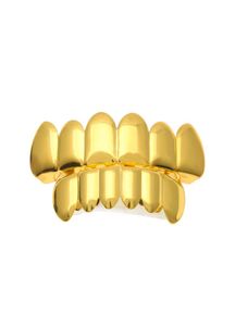 REAL SHINY New 18k Gold Rhodium Plated HipHop Teeth Grillz Caps Top Bottom Grill Set for Men7359455