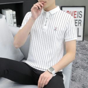 Clothing White Male Polo T Shirts Graphic with Collar Tee Shirt for Men Striped Streetwear Cool Top New in Basic Original Kpop S