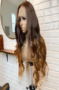 360 Lace Front Human Hair Wigs Peruvian Remy Hair Silk Top Full Lace Wigs Ombre Brown Blonde Pre Plucked Wig for Women5268368