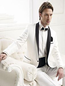 真新しい1つのボタンGroom Tuxedos White Man Suit Shawl Collar Groomsman Men039s Wedding Suits BridegroomJacketPantStie3143359