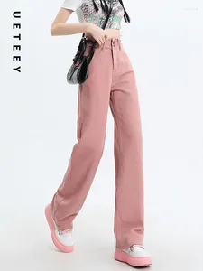 Jeans femminile ueteey rosa alto con pantaloni larghi pantaloni da streetwear y2k fashion 2024 fidanzato denim driver