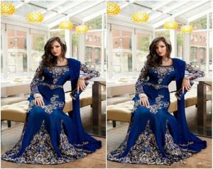Royal Blue Luxury Detail Indian Muslim Evening Formal Dresses Long Sleeve Plus Size Abaya Dubai Kaftan Arabiska tillfälle Prom Dress7429060