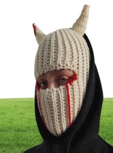 Cycling Caps Masks Halloween Funny Horns Creative Knitted Hat Beanies Warm Full Face Cover Ski Mask Hat Windproof Balaclava Hat fo3873891