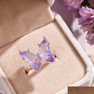 Band Rings Butterfly Ring Purple Fashion Temperament Sweet Romantic Female Jewelry Girl Gift Drop Delivery Dhhxk