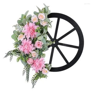 Dekorativa blommor Cemetery julkransar för 2024 Spring Wheel Wreath Pin K Simulates Green Plant Outdoor Courtyard Door