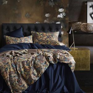 Bedding Sets Leaf Floral Birds Duvet Cover Set Shabby Navy Blue Egyptian Cotton Bed Sheet 4 Pieces With Hidden Zipper Pillow Sham