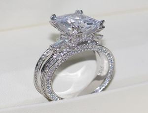 Vecalon Women Big Jewelry Ring Princess Cut 10ct Diamond Stone 300pcs CZ 925 Sterling Silver Noivado Ring Ring Presente8568737