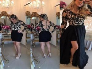 Sexy Black Lace Long Sleeve Prom Dress 2018 Abbottini rimovibili rimovibili rimovibile a bottoni rimovibili indiani abiti da sera floreale indiana5260783