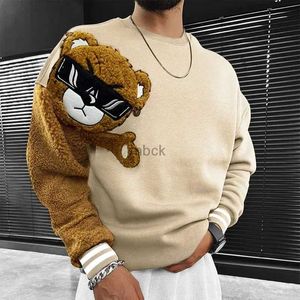 Sweatshirts Mens Jackets Oversized Patch Teddy Bear Hoodie for men Autumn And Winter Thick Warm Crewneck Hoodie Fashion Personality Color Youth Hoodie 240412