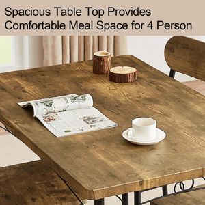 Dining table, dining set of 5 pieces, kitchen breakfast table, brown, 4-seater table and chair, dining table