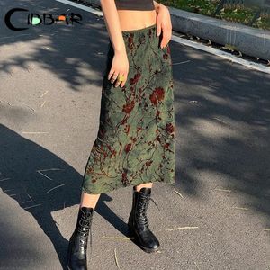 Cibbar Harajuku Floral Print Long Skirt Vintage Low Rise Straight Midi Skirts for Women autumn Basic Allmatch Ladies 90s 240403