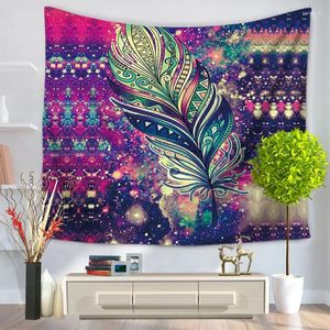 Tapissries Home Decorative Wall Hanging Carpet Tapestry 130x150cm Rektangel BEDSPREAD Color Painter Geometric Feather Mönster GT1019