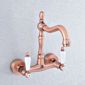 Kitchen Faucets Antique Red Copper Swivel Spout Sink Faucet Wall Mounted Bathroom Basin Cold And Water Mixer Taps Dsf880