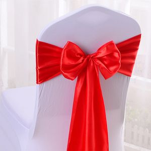 Färgglad Satin Sash Wedding Chair Bow Elastic Chair Cover Bow For Chair Covers Sash Birthday Party Hotel Show Decoration