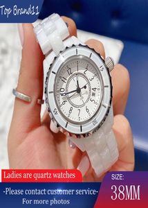 Ladies Quartz Titta på Noble Elegant Luxury High Quality Ceramic Stone Face 38mm Top Brand Waterproof White Diamond Armband Stainles2585008