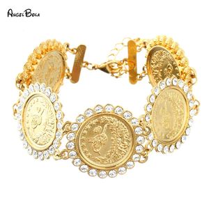 Wholesale Rhinestone Gold Coin Dubai Muslim Middle East Charm Bracelet for Women Jewelry Wedding Gift240403