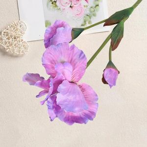 Flores decorativas Realistic Fake Iris Decor Faux Silk Branch elegante artificial com folhas verdes para casamentos em casa Indoor