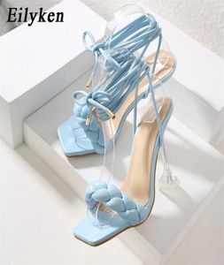 Eilyken Summer Mash Design Weave Women Sandals Transparent Strange High Heels Ladies Open Toe Shoes 2206018908620