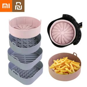 Fryers Xiaomi Youpin Airfryer Silicone Basket Pot Oven Round Baking Tray Round Liner Pizza Plate Grill Pan Mat Air Fryer Accessories