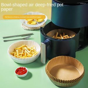 Einweg-Geschirr 50pcs Air Fryer Papierzubehör runden Ölfeindliner Nicht-Stall-Pad-Küchenofen Back BBQ