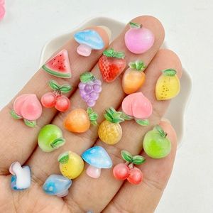 Decorative Figurines 50Pcs Cute Resin Mini Strawberry Cherry Mushroom Series Flat Back Manicure Parts Embellishments For Hair Bows