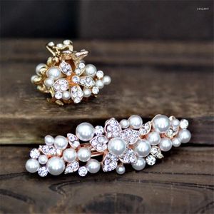 Hair Clips 2Pcs Gold Color Metal Barrettes Ornaments Jewelry Crystal Pearls Flower Crab Clip Bride Wedding Accessories