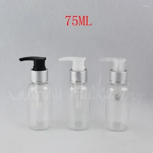 Förvaringsflaskor 75 ml transparent plastflaska med silverlotionspump 75cc / schampo Sub-flaskande tom kosmetisk behållare