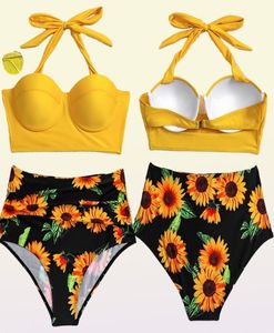 Damen sexy Push -up Bikini Set High Taille Badeanzug Blumenbademode Sommerbadeanzug Strandbekleidung 2206202533478