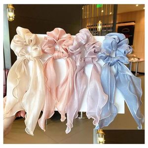 Pony Tails Holder Bowknot Elastic Hair Bands Ties Long Solid Ribbon Ponytail Ring For Women Girls Accessories Drop Delivery Jewel H DHLG8