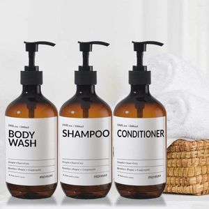 Distributore di sapone liquido 3pcs shampoo da bagno e bottiglia condizionatore con etichetta impermeabile pompa di bambù doccia lavatura a lozione per la lozione