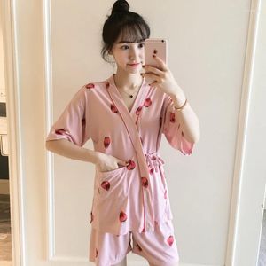 Abbigliamento da casa donne adulte 2024 kimono pigiama set manica corta kawaii stampare camicia cardigan cortometraggi casual cotone abbigliamento