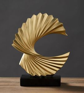 装飾的なオブジェクトの置物モダンな装飾抽象的な彫刻樹脂芸術ゴールデン彫像リビングルームホームデコレーションオフィスデスク装飾2170536