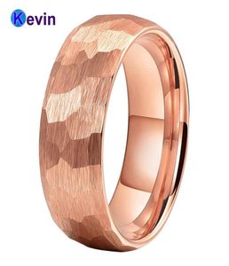 Anel de martelo de ouro rosa Tungstênio aliança de casamento de carboneto para homens Mulheres Multifaceted Hammerd Bicofed Acabamento 6mm 8mm conforto FIT9743564