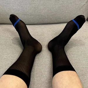 Men's Socks 2 Pairs Men Man Sexy British Style Work Business Dress Gift For 18 Thin Erotic Gay Sheer Stripe Stockings