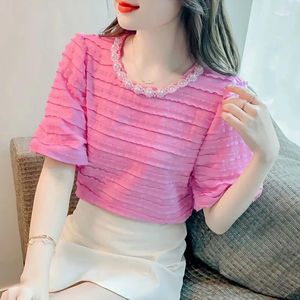 Damskie bluzki moda solidne curplles femting z rękawem z rękawem odzież 2024 Summer luźne koreańskie topy biuro koszule