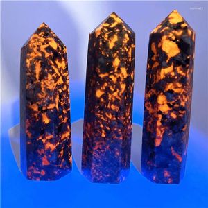 Estatuetas decorativas 1pc Natural Chame Fire Crystal Stone Point Tower Wand Syenita Syenite Ore Mineral Collection Energy Reiki Espécimes