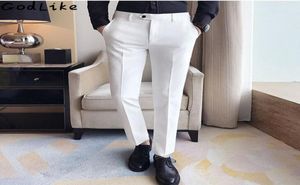 2017 Autumn Business Mens Formal White Suit Pants Cotton Anti Wrinklepocket Wedding Bride GROOM MANA Business Casual Trousers1875549