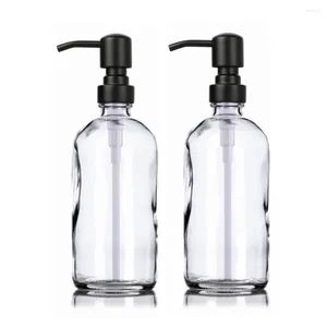 Storage Bottles Clear Glass Soap Dispenser Bathroom Kitchen Hand Dish Set With MaBlack Stainless Steel Pump 2pcs 16Oz 500ml