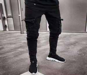 Men jeans skinny multipocket slim lápis calças 2021 preto novo macho macho macacão rua Hiphop Moto Roupas de moto Jeans x06214269817