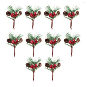 Dekorativa blommor Pine Cone Red Berry Picks Stems Simulation Christmas Crafts Branch Wreath 10st Artificial Cones