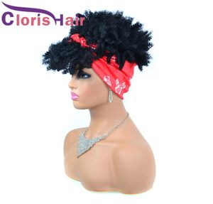 Fluffy Stirnband Kurzzeit Perücken Schal Hitzebeständiges synthetischer Wickel Perücken mit Turban Afro Kinky Curly Head Band Perücke für schwarze Frauen Nat6998902