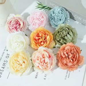 Dekorative Blumen 10 Stcs 8cm Seiden Pfingstrose Rose Künstlicher Blumenkopf Home Wanddekoration Hochzeitsfeier handgefertigt DIY FAKE