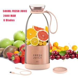 Sokowirówki zaktualizowane 500 ml świeży sokowizer bezprzewodowa przenośna butelka blender 2400 mAh 6 Blades Smoothie Miksery lodu kubek kruszażony sok z lodu