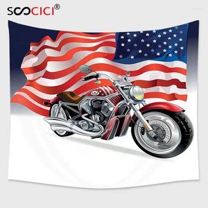 Гобеленцы Cutom Tapestry Wall Wanging Manly Decor Motorbike и US Flag Sporty Auto Shows Motorcyclist Мощные транспортные средства