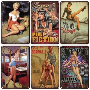 Tin Sign Hot Road Pin Up Sexy Girl Vintage Metal Plaque Retro Plate Wall Sticker Poster For Shop Man Cave Clu Workshop Decor