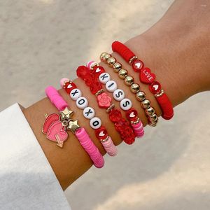 Link Bracelets Happy Valentine's Day Card Colorful Polymer Clay Soft Chain For Women Kpop Two Heart Bangles Couple Friends Jewelry