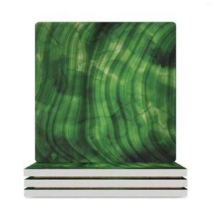 Table Mats Faux Malachite Green Marble Ceramic Coasters (Square) Mat For Dishes Coffee Cup Stand Mugs Drink Set