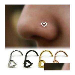 Nose Rings & Studs New Love Heart Stainless Steel Body Piercing Jewelry Bent Angle Punk For Men Women Ship Drop Delivery Dhwq6